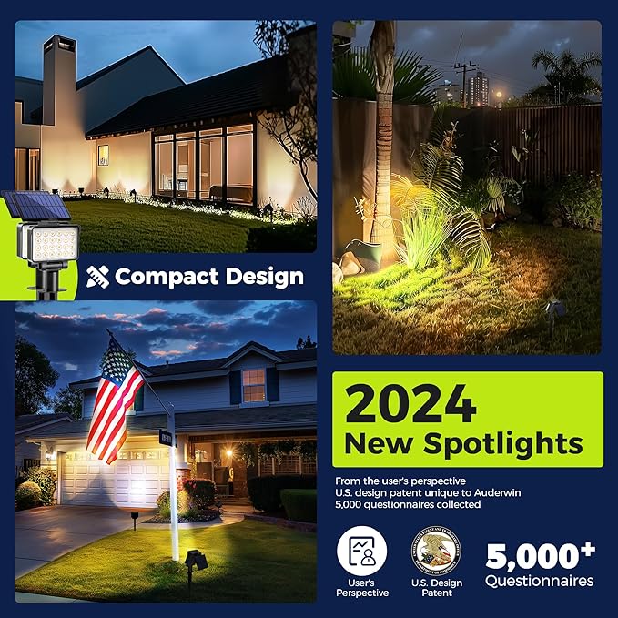Solar Spot Lights Outdoor Waterproof for Flag, Tree, House, Garden, Yard, 3 Brightness Modes Solar Powered Landscape Spotlights 1 Pack Warm White