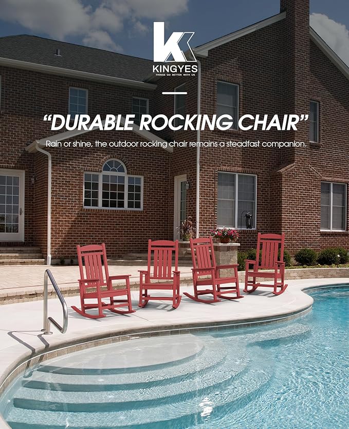 KINGYES Outdoor Rocking Chair Set of 2, High Density Polyethylene Patio Rocking Chairs with 330lbs Support for Adults, Dark Red