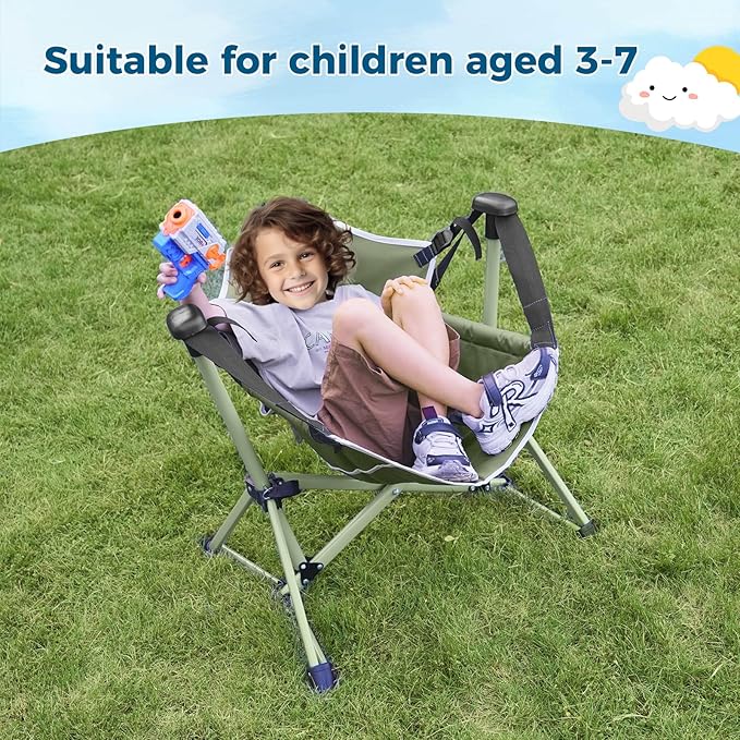 Kids Hammock Chair,Adjustable Kids Camping Chair,Folding Chair with Stand,Portable Hammock Chair for Camping, Travelling and Patio,Green,Supports 135 LBS