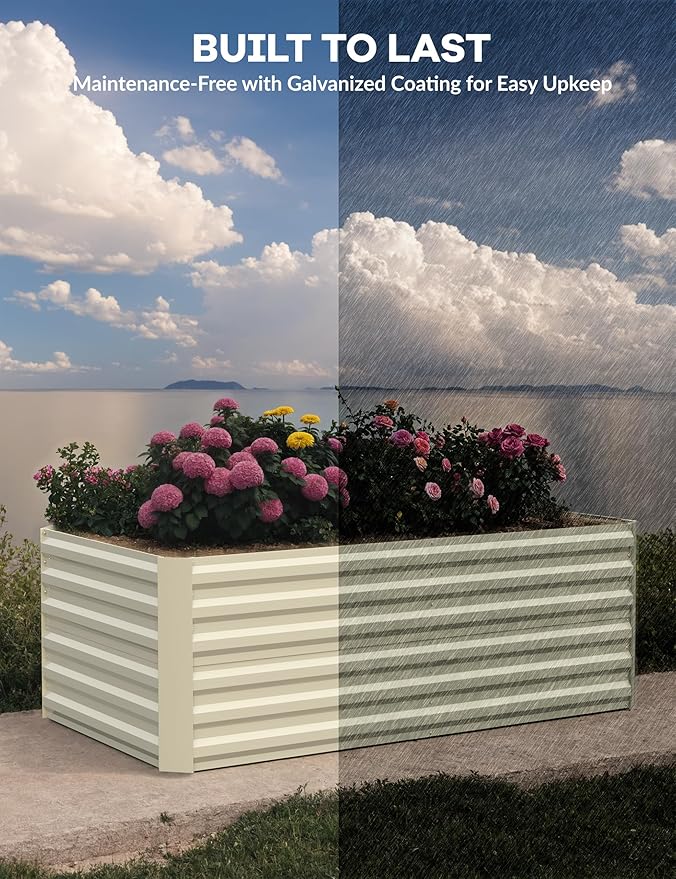 GarveeLife 2pcs 8x4x2 ft Galvanized Raised Garden Bed, 24" Tall Metal Planter Box for Flowers Vegetables, Rust-Resistant Raised Garden Beds for Gardening, Easy Assembly Outdoor Garden Box & Planters