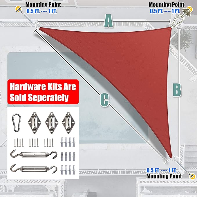 Amgo Custom Size 10' x 19' x 21.5' Red Right Triangle Sun Shade Sail Order to Make Canopy Awning UPF50+ AGSLT, 95% UV Blockage, Water & Air Permeable, 200GSM Commercial Standard (We Customize)