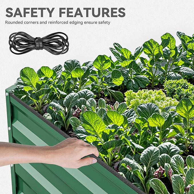 YITAHOME 96x48x24 in 2pcs Galvanized Raised Garden Bed Kit, Large Metal Planter Box with Gloves, Safety Rubber & Support Rod, Outdoor Flower Bed for Plants Vegetables, Green