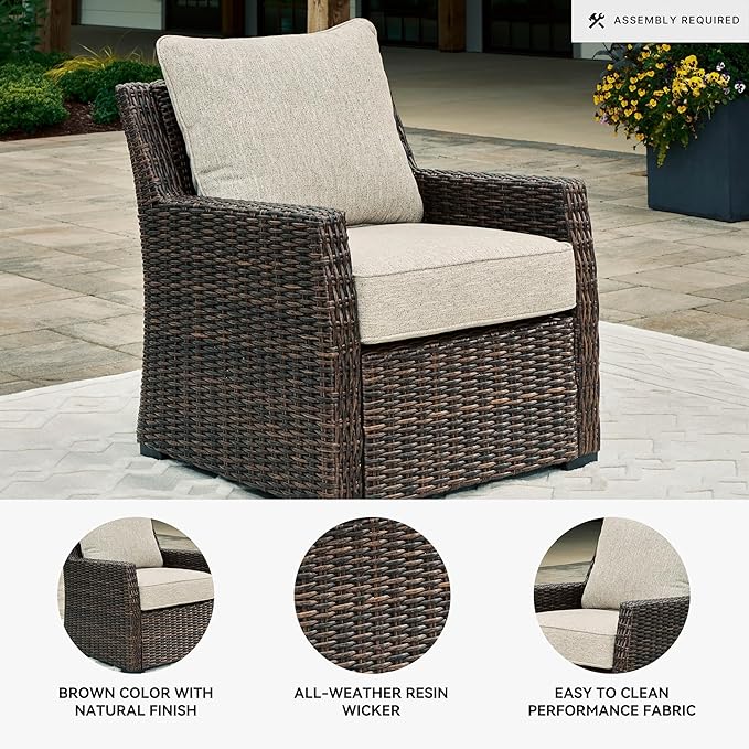 Signature Design by Ashley Brook Ranch Casual Nuvella Weather Resistant Fabric Outdoor Lounge Chair with Cushion, Dark Brown & Beige
