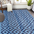 SAND MINE Reversible Mats, Plastic Straw Rug, Modern Area Rug, Large Floor Mat and Rug for Outdoors, RV, Patio, Backyard, Deck, Picnic, Beach, Trailer, Camping, Blue, 5' x 8'