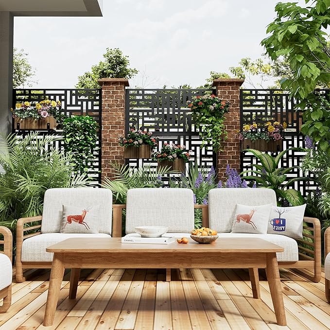 Casaphoria Metal Privacy Screen Outdoor, 72" H x 47" W Freestanding Decorative Privacy Screen for Patio Deck Balcony Garden with Stable Base, Black Helen