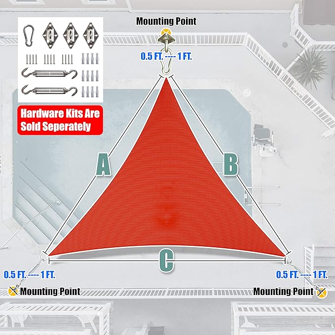Amgo Custom Size 21' x 21' x 21' Red Triangle Sun Shade Sail UPF50+ AGTAPRT12, Order to Make Canopy Awning, 95% UV Blockage, Water & Air Permeable, Commercial Standard (We Customize)