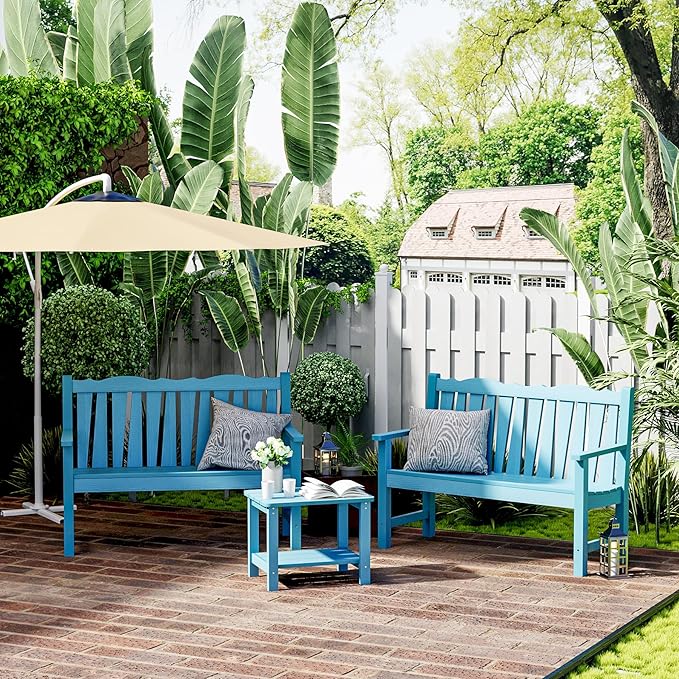 Outdoor Bench Set of 2, Weatherproof Garden Benches for Outdoors, All Weather HIPS Patio Bench Holds up to 800lbs, Never Rot or Fade, Comfort Bench for Porch Garden Patio Yard and Park