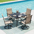 5-Piece Outdoor Dining Set, Patio Furniture Set with Textilene Swivel Chairs, Outdoor Table & 4 Chairs for Garden, Backyard, Poolside, Deck, Beige