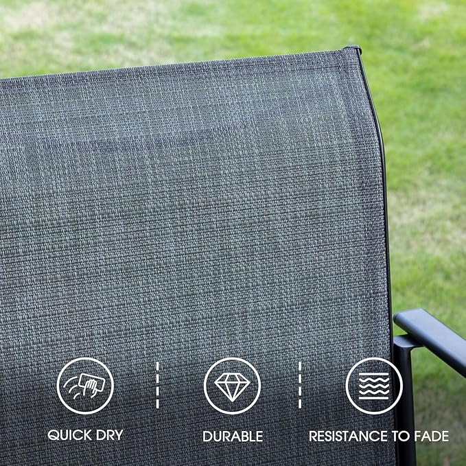 VICLLAX 5 Pieces Patio Dining Set, Outdoor Furniture Set Includes 41.2" Round Patio Table and 4 Patio Sling Chairs, Grey Tabletop and Dark Grey Fabric