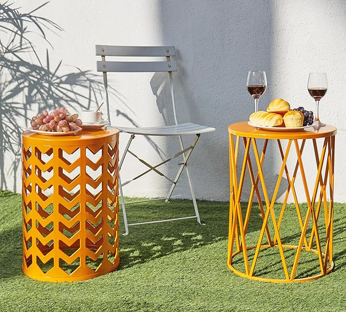 HFHOME Round Nesting Coffee Tables, Set of 3 End Tables for Living Room Balcony Office, Heavy Duty Metal Stacking Nightstand for Home Indoor - Orange