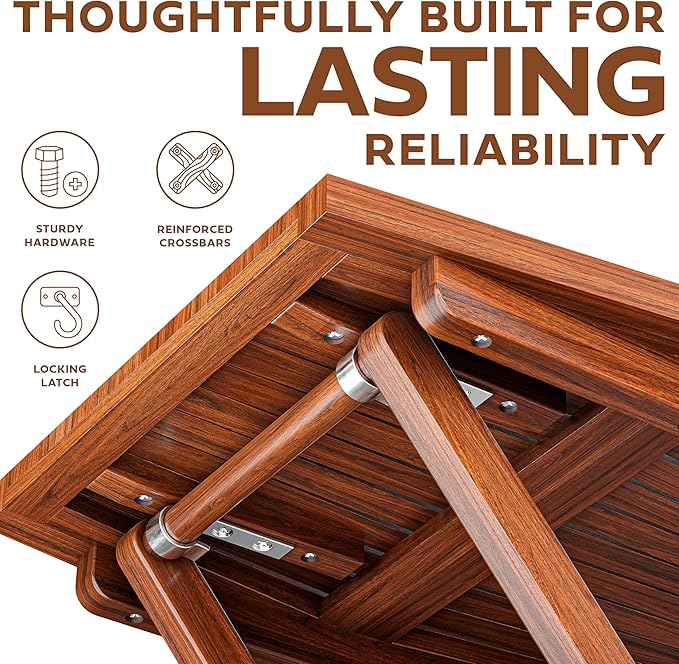 Melino Wooden Folding Outdoor Side Table 18x16x16 in, FSC Certified Acacia Wood Weatherproof Small Table for Patio, Porch, Pool, Backyard, Garden, Balcony & Deck - Chestnut