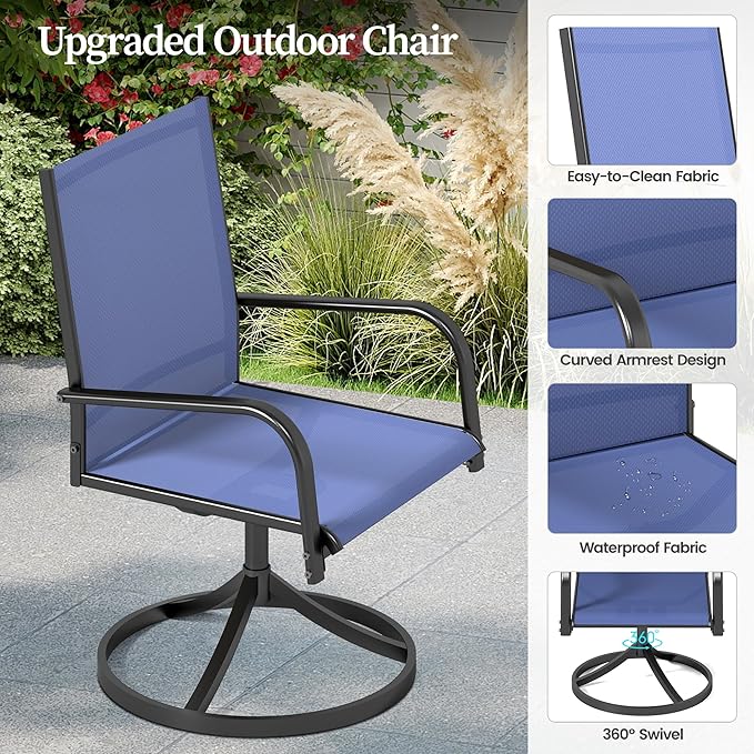 7-Piece Outdoor Patio Dining Set for 6, 59” Table with 4 Textilene Dining Chairs & 2 Swivel Chairs, Patio Furniture Set with Durable Metal Frame for Backyard Garden, Deck, and Poolside (Blue)