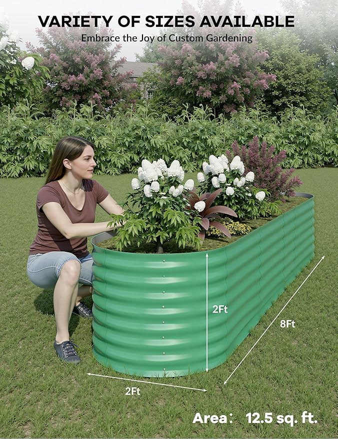 2 Pcs Raised Garden Beds Outdoor 8x2x2 ft - Galvanized Steel Planter Box for Vegetables, Flowers, Rust-Resistant Garden Box, Easy Assembly Raised Beds, Durable Planters for Outdoor Plants, Green