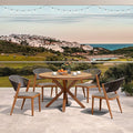 PURPLE LEAF 5 Pieces Oversize Round Outdoor Dining Set Patio Dining Furniture Aluminum Wicker Rattan Patio Dining Set for Lawn Backyard Deck Brown