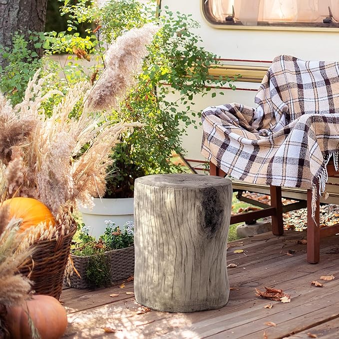 SUNBURY Stump Side Table, Concrete Side Table Coffee Log End Table,Patio Faux Wooden, Light Grey Stool Prop Plant Stand Holder for Garden Household Living Room