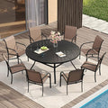 VICLLAX Patio Table and Chair Set of 8, All Weather Metal Round Outdoor Dining Furniture Set-53 Round Outdoor Table and Chairs, Black Tabletop