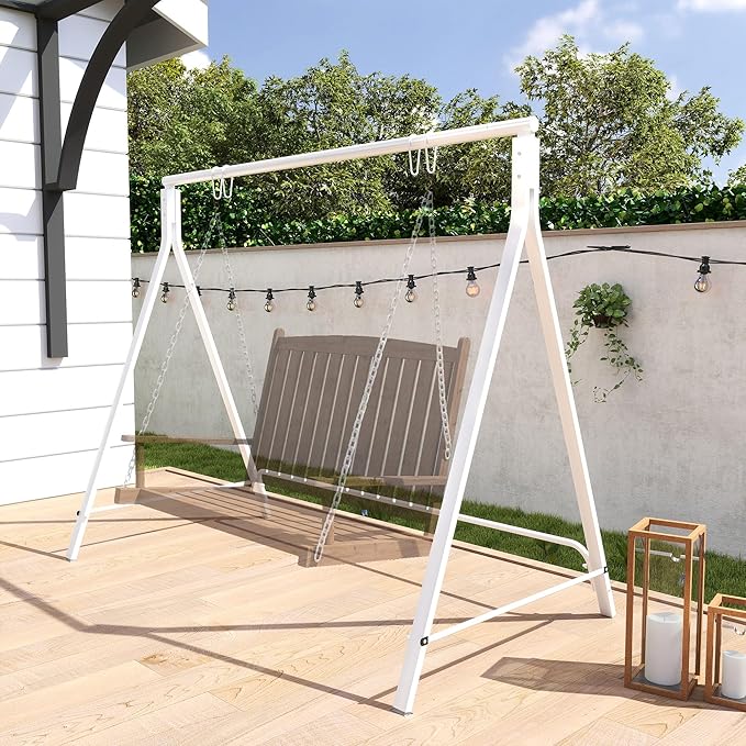 Outsunny Metal Porch Swing Stand, Heavy Duty Swing Frame, Hanging Chair Stand Only, 528 LBS Weight Capacity, for Backyard, Patio, Lawn, Playground, White