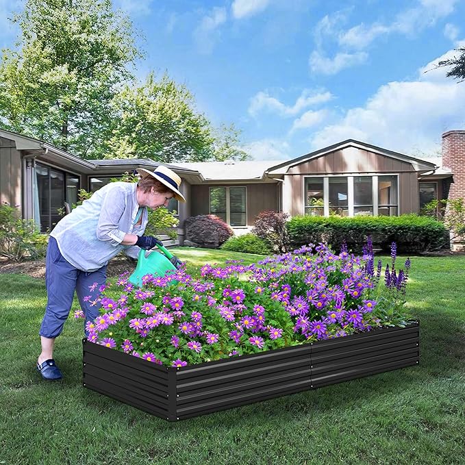 8x4x1ft(2 PCS) Galvanized Raised Garden Bed,Outdoor Planter Box Metal Patio Kit Planting Bed for Vegetables Flowers Herb,Black
