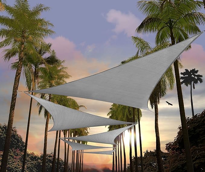 Amgo 10' x 10' x10' Grey Triangle Sun Shade Sail Outdoor Canopy Awning UPF50+ AGTAPRT12, 95% UV Blockage, Water & Air Permeable, Commercial Standard Heavy Duty (We Make Custom Size)