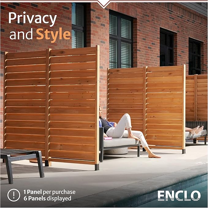 6.1ft H x 3.1ft W (1 Panel) Freestanding or Surface Mounted Enclo Sierra Privacy Screen, Wood Fence Screen, Outdoor or Indoor Decorative Privacy Panel, Great for Balcony, Patio, Deck, AZ18031