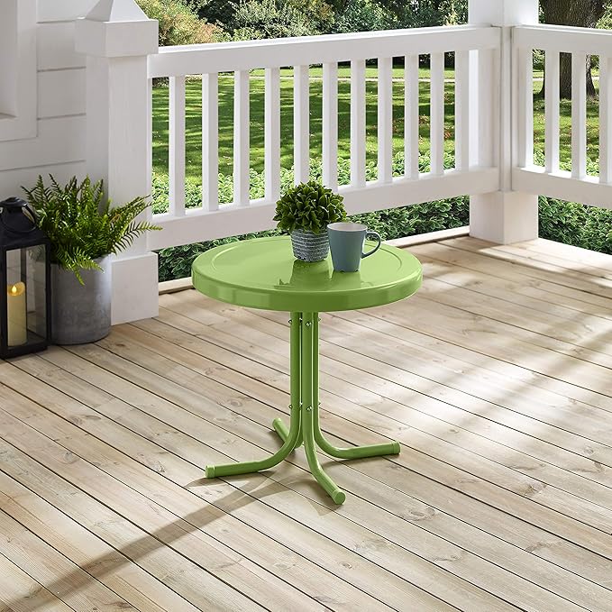 Crosley Furniture Griffith Weather Resistant Retro Metal Outdoor Side Table for Patio, Deck, Porch, Oasis Green