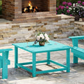 WestinTrends Malibu Low Outdoor HDPE Square Patio Coffee Table, Turquoise