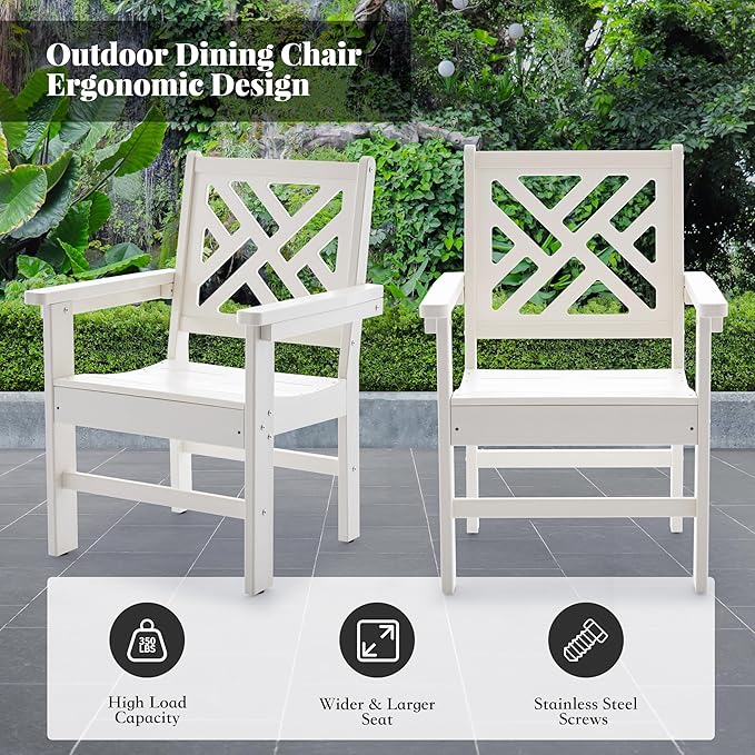 HDPE Outdoor Dining Set,6-Piece Outdoor Table and Chairs Include 4 Dining Chairs and 2 Pcs 62.5" Patio Dining Table with Umbrella Hole (White)