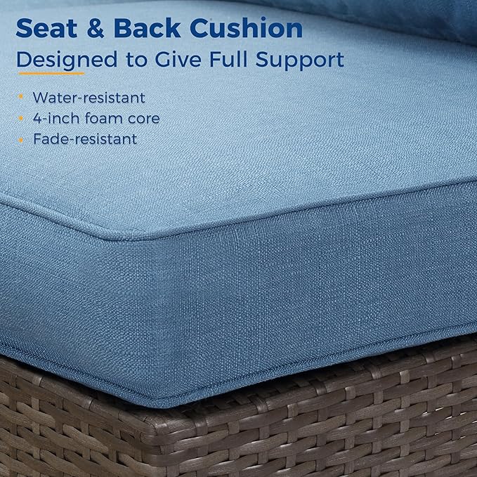 Wisteria Lane 2 Piece Patio Furniture Set of 2 Seats,Outdoor Wicker Patio Loveseat Sofa with Cushion, Outdoor Sectional Corner Sofa for Garden Backyard, Blue