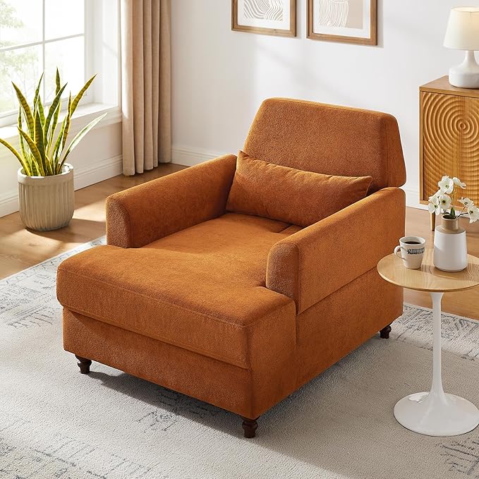 Chaise Lounge Chair Indoor Set of 2, Oversized Accent Chair for Living Room with Adjustable Backrest, Upholstered Mid-Century Reading Armchair for Adults, Comfy Modern Single Sofa Chair for Bedroom
