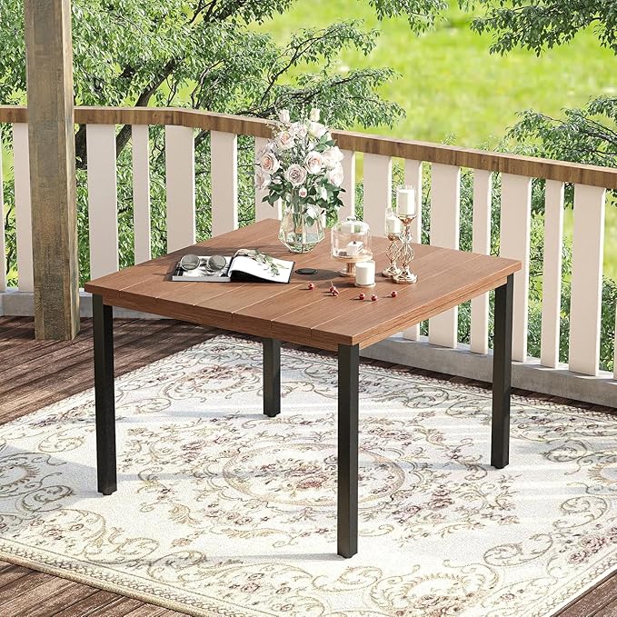 VICLLAX Outdoor Dining Set for 4, 5 Pieces Patio Dining Furniture Set with Umbrella Hole- 40.2" Patio Table and Chairs for Balcony, Garden and Deck, Walnut Tabletop