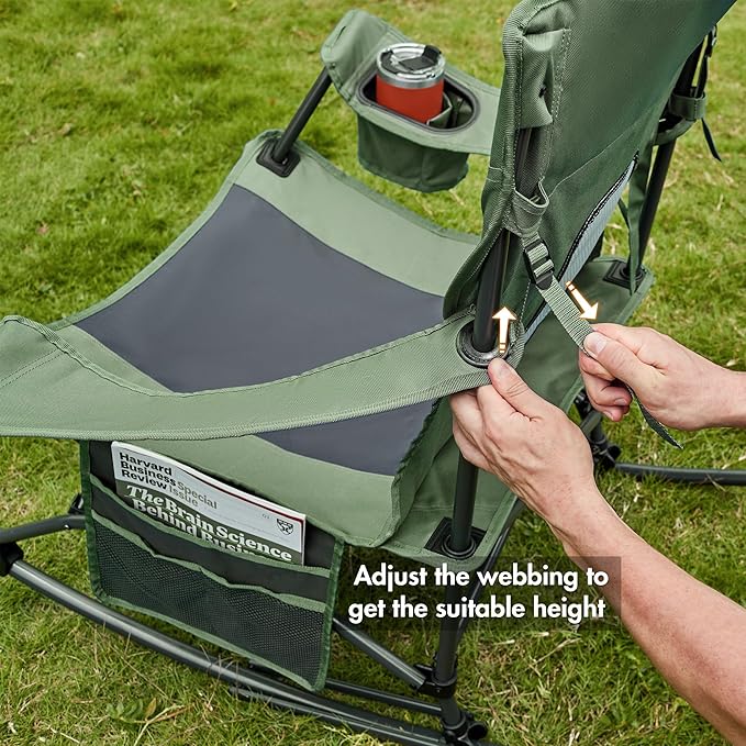 Portal Outdoor Rocking Chair Camping Folding Portable Rocker with Cup Holder Side Pocket Carry Bag, Support 350LBS (Green)