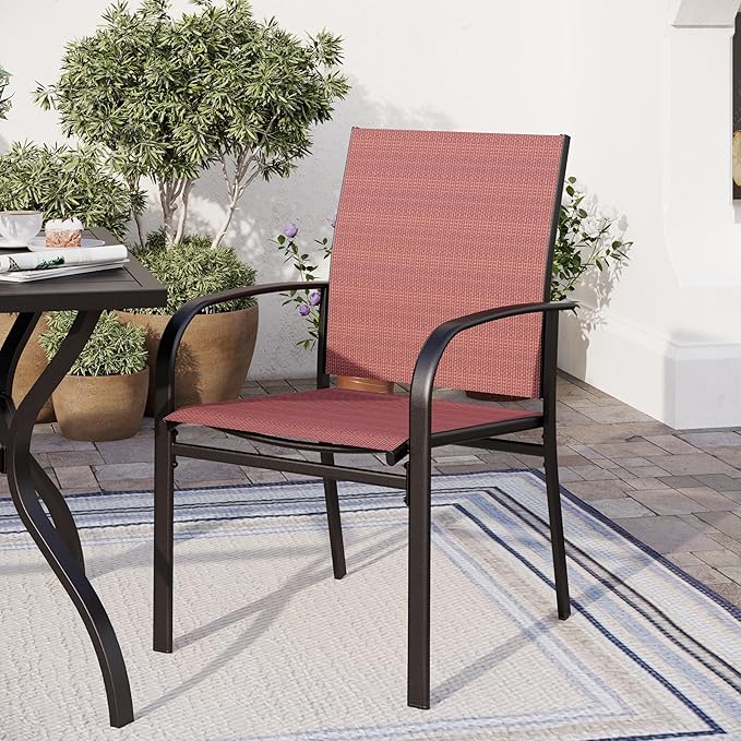 Patio Dining Set for 8, 60" x 60" Square Metal Table with Umbrella Hole, 8 x Stable Dining Chairs, Outdoor Table and Chairs Set for Lawn Backyard and Deck, Red