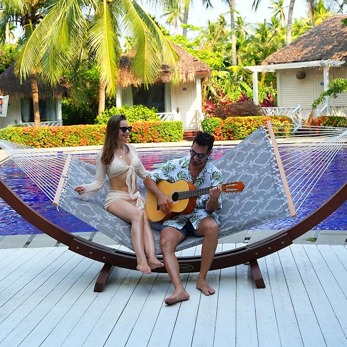 Lazy Daze Hammocks Quick Dry Hammock with Spreader Bar Textliene Fabric Double 2 Person Hammock with Chains Outdoor Patio Poolside Backyard Beach 450 lbs Capacity, Four Leaf Clover