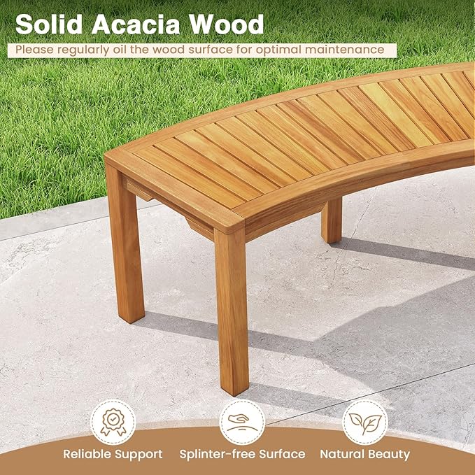 Tangkula Outdoor Curved Bench, Acacia Wood Fire Pit Bench w/Slatted Seat, Patio Backless 2-Person Seating for Porch, Yard, Garden, 800 LBS Max Load, Oil Painted (7, 45")
