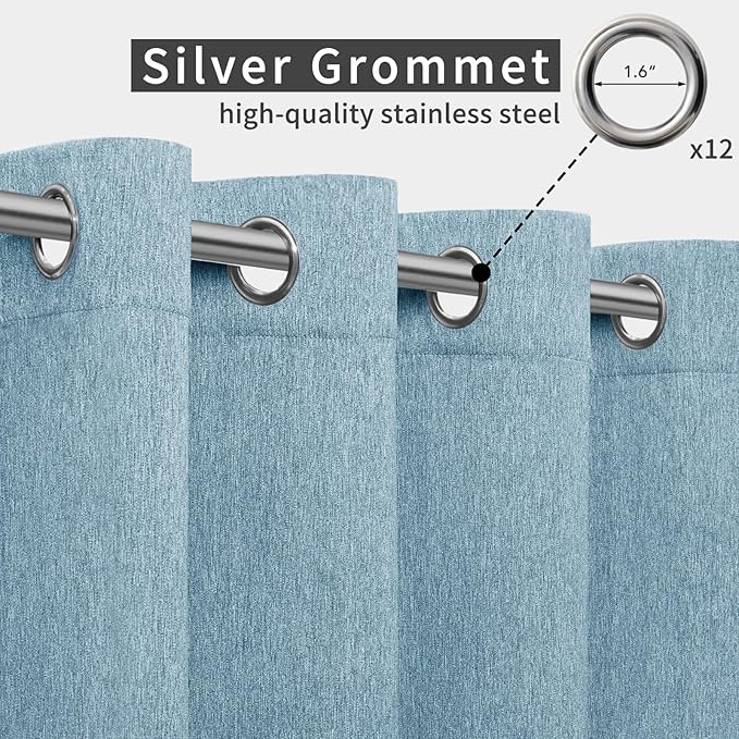 Easy-Going Linen Look Outdoor Curtains Waterproof Windproof Porch Curtains, Soft Thicken Outdoor Privacy Curtains for Patio, Gazebo, Grommet Top and Tab Bottom Drape, 1 Panel, 110x120 inch, Sky Blue