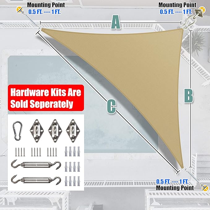 Amgo Custom Size 24' x 24' x 33.9' Sand Beige Right Triangle Sun Shade Sail UPF50+ AGTAPRT12, Order to Make Canopy Awning, 95% UV Blockage, Water & Air Permeable, Commercial Standard (We Customize)