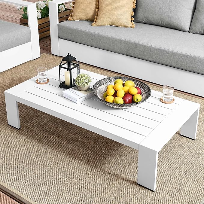 Modway Tahoe Aluminum Outdoor Patio Coffee Table in White