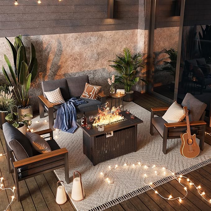 Aoxun Aluminum Outdoor Patio Furniture Set, 2 Seats Outdoor Sectional, Patio Conversation Sets with Upgraded Armrests and Cushions for Backyard, Garden and Poolside