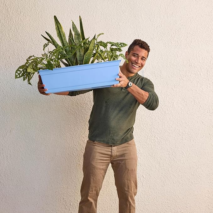 Bloem Dayton 24" Ocean Blue Recycled Plastic Rectangle Window Box Planter with Saucer Tray for Indoor and Outdoor Gardening
