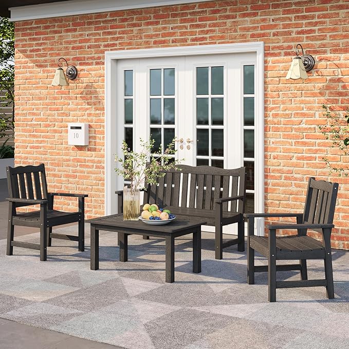 Stoog Outdoor Coffee Table, All-Weather Poly Lumber Patio Side Table, Rectangle End Table for Backyard, Porch, Garden, Balcony & Deck, Black