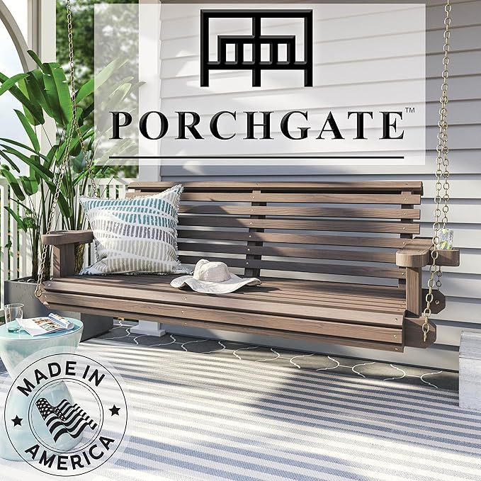 Porchgate Amish Heavy Duty 800 Lb Roll Comfort Treated Porch Swing W/Chains (5 Foot, Warm Walnut Stain)