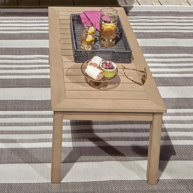 Signature Design by Ashley Hallow Creek Casual UV Resistant Resin Outdoor Coffee Table, Light Brown