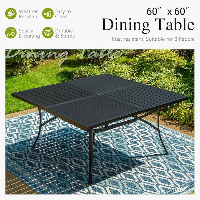 Sophia and William Outdoor Patio Dining Set for 8, Outdoor Table and Chairs, Removable Seat Cushions, Black 37" Patio Dining Table,Blue