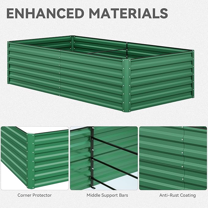 YITAHOME 96x48x24 in 2pcs Galvanized Raised Garden Bed Kit, Large Metal Planter Box with Gloves, Safety Rubber & Support Rod, Outdoor Flower Bed for Plants Vegetables, Green