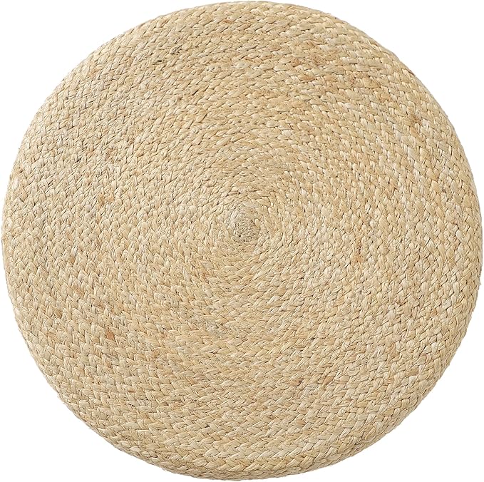 REDEARTH · Cylindrical Pouf Foot Stool Ottoman - Jute Braided Pouffe Poof Accent Sitting Footrest for Living Room, Bedroom, Nursery, Patio, Lounge & Other Rooms (Natural, 18"X18"X14")