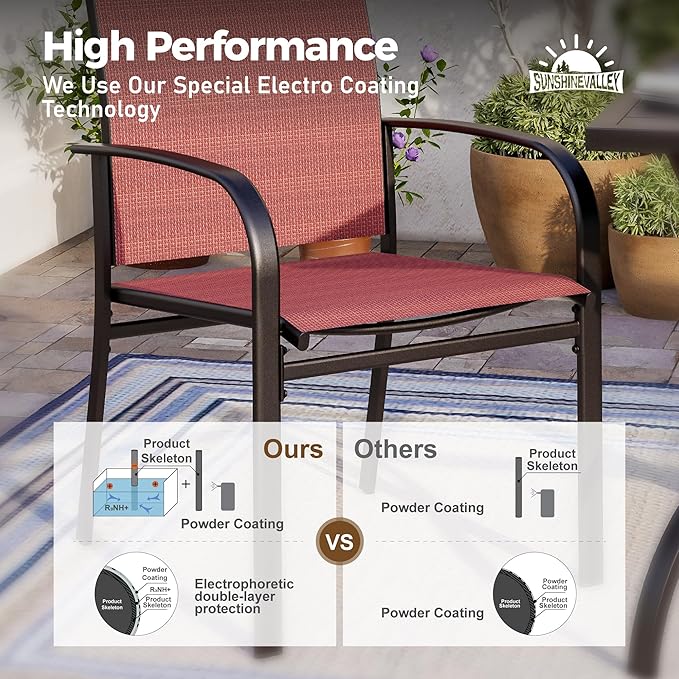 Patio Dining Set for 8, 60" x 60" Square Metal Table with Umbrella Hole, 8 x Stable Dining Chairs, Outdoor Table and Chairs Set for Lawn Backyard and Deck, Red