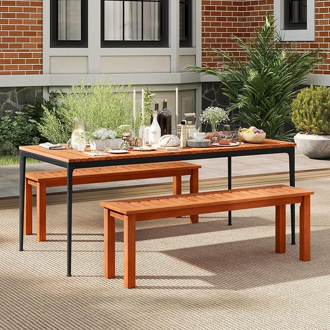 Tangkula 47 Inch Patio Wood Bench, 2-Person Backless Bench w/Slatted Seat, Indoor Outdoor Dining Bench for Backyard, Poolside, Entryway, Porch