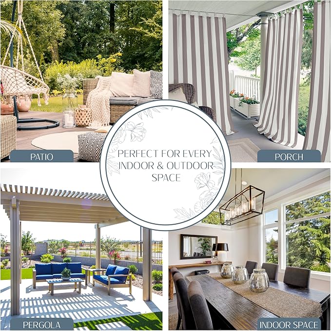 Elrene Home Fashions Highland Stripe Indoor/Outdoor Curtain Panel, 50 inches X 84 inches, Gray