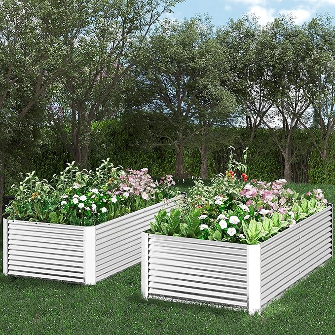 FRIZIONE 2pcs Tall 8x3x1.5ft Galvanized Raised Garden Bed Outdoor,Steel Garden Bed for Vegetables,Above Ground Garden Box for Flower,Metal Raised Beds for Gardening
