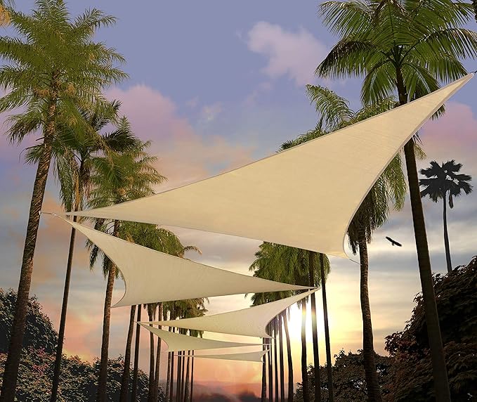 Amgo Custom Size 27' x 27' x 27' Beige Triangle Sun Shade Sail UPF50+ AGTAPRT12, Order to Make Canopy Awning, 95% UV Blockage, Water & Air Permeable, Commercial Standard (We Customize)